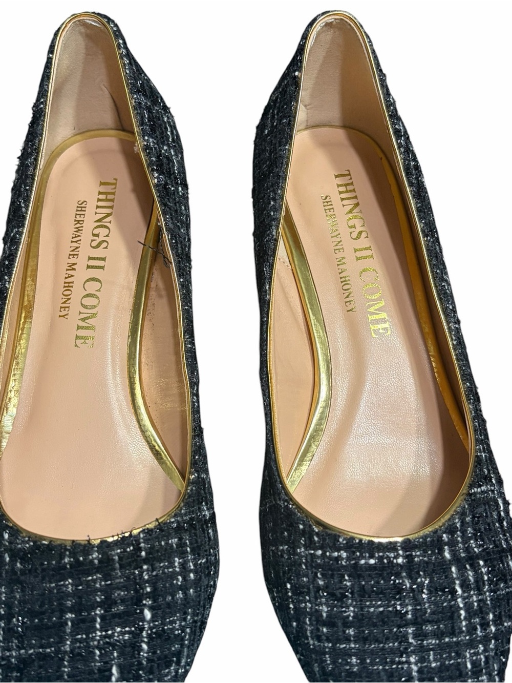 By Sheri Anne Mahoney Black Tweed Pointed-Toe Flats with Patent Cap - Picture 2 of 9